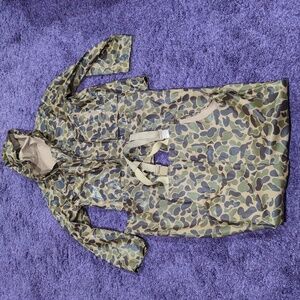 Vintage Dry Wear by Sterns Frog Skin Camo PVC Hooded Rain Suit Jacket and Bib